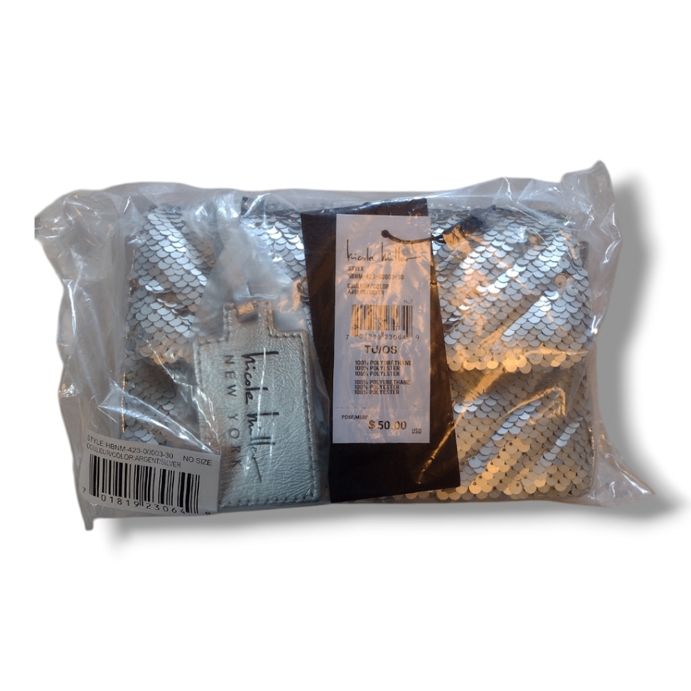 Nicole Miller Silver Chevron Sequin Quilted Bag